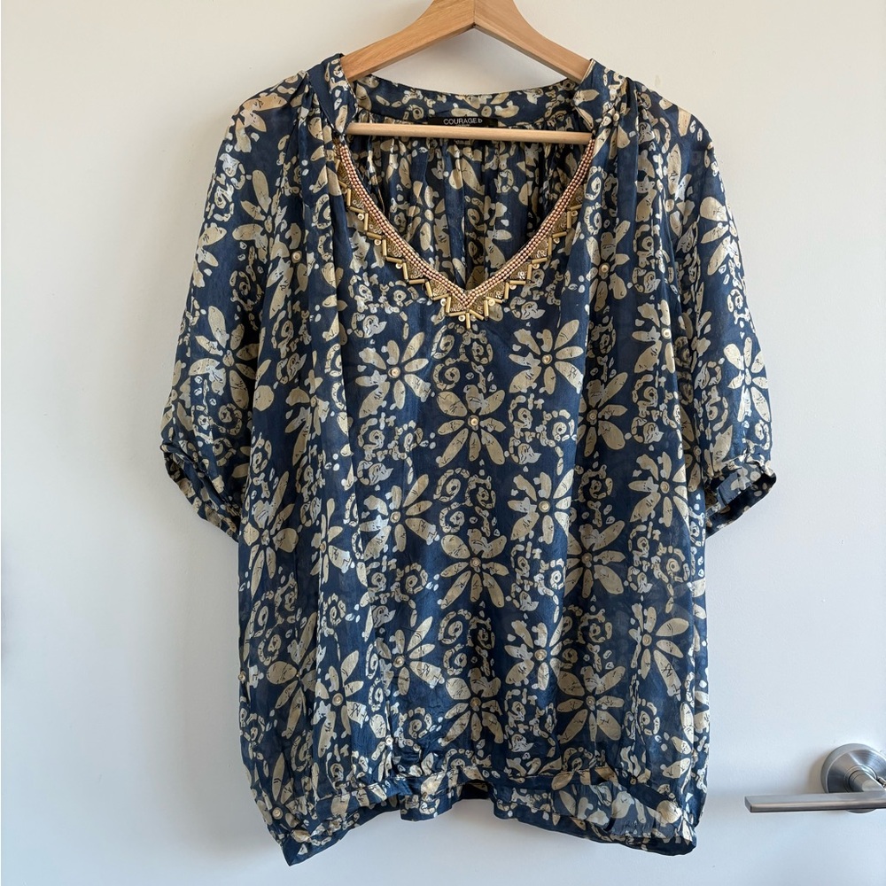 COURAGE.b couture 100% Silk Blouse Top Size S